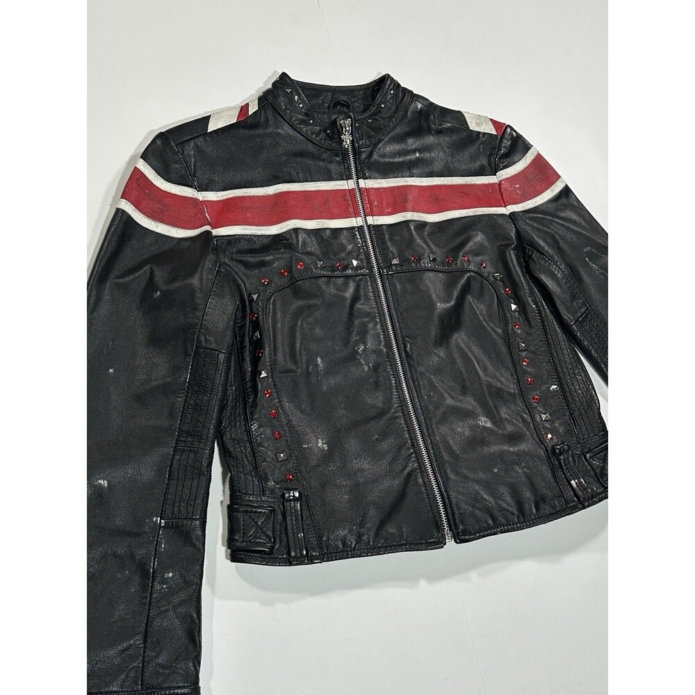 Wilson’s Leather Def Leppard Jacket Women’s Medium Studded Distressed Black Zip - Picture 8 of 15